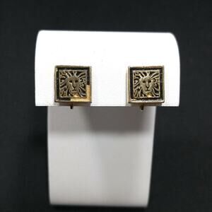 Vintage Anne Klein Classic Logo Lion Clip On Earrings Distressed Black Enamel